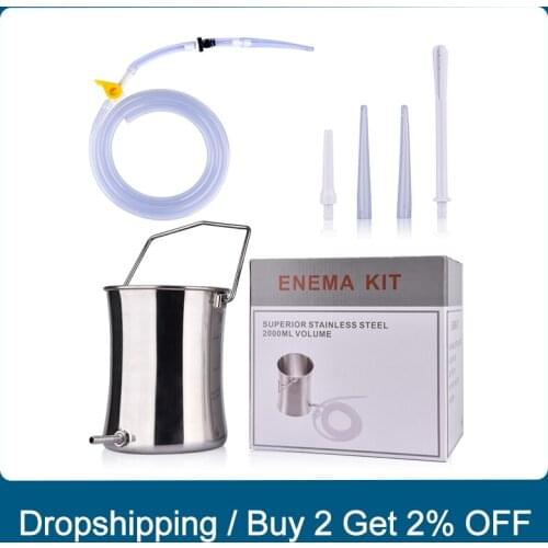 2L Non-Toxic Stainless Steel Enema Bucket For Colon Cleansing Reusable Medical Grade Silicone Tubing Detox Enema Female Hygiene