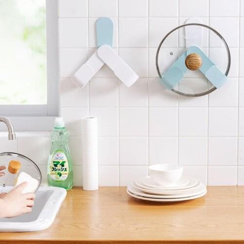 2 In 1 Rotating Pot Cover Hook Rack Kitchen Punch-Free Wall Mounted Hanging Hook For Coat Towel Hat Tableware Storage Rack