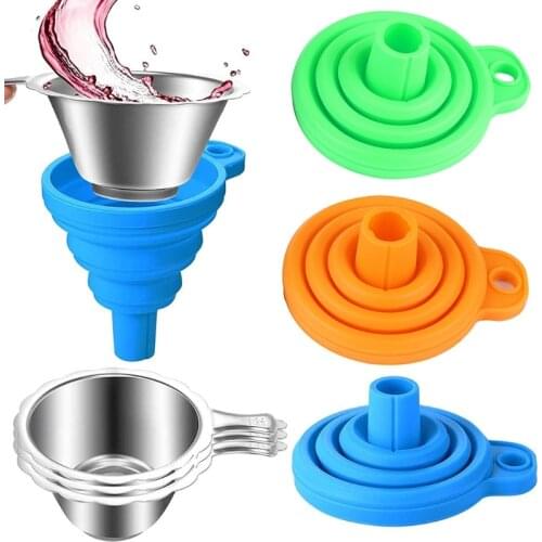 6Pcs New Convenient Foldable Silicone Funnels DIY Diamond Painting Tools Stainless Steel Resin Filter Cups Set Resuable