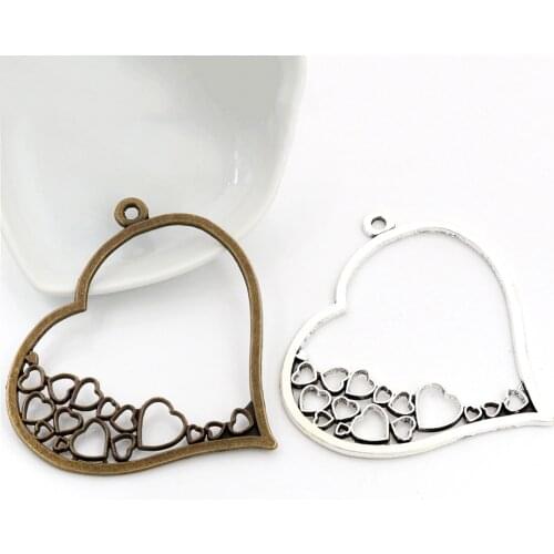 70x67mm 2pcs Antique Silver Plated and Bronze Plated Heart Handmade Charms Pendant:DIY for bracelet necklace