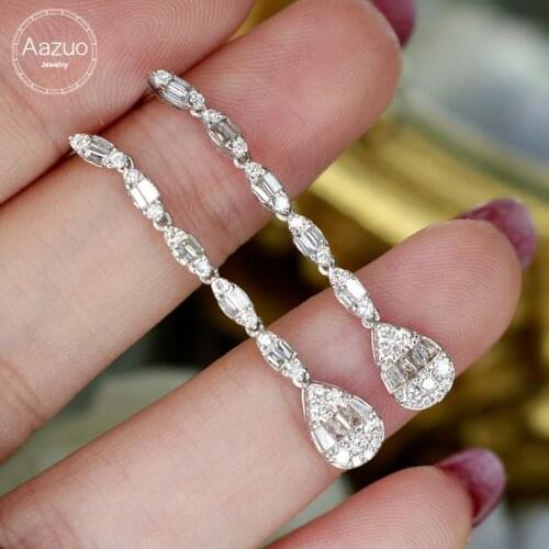 Aazuo 18K Pure White Gold Fashion Jewelry Real Diamond IJ SI 0.8ct Fairy Water Drop Stud Earring Grand banquet Party Hot Sell