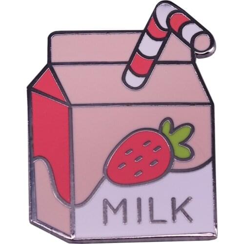 Strawberry milk carton pin cute pastel creative drinks accessory