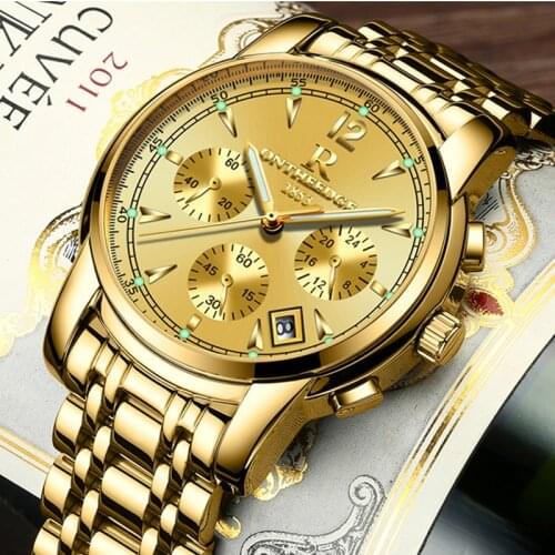 Authentic Mens Steel Belt Multifunctional Waterproof Calendar Luminous Three Eyes Six Needle Quartz Dusiness Fashion Watch