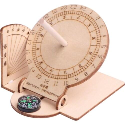 Wooden Sundial Clock Equatorial Sundial Clock Wooden Scientific Model DIY Teaching Aid Educational Toys Wooden Craft For Kids