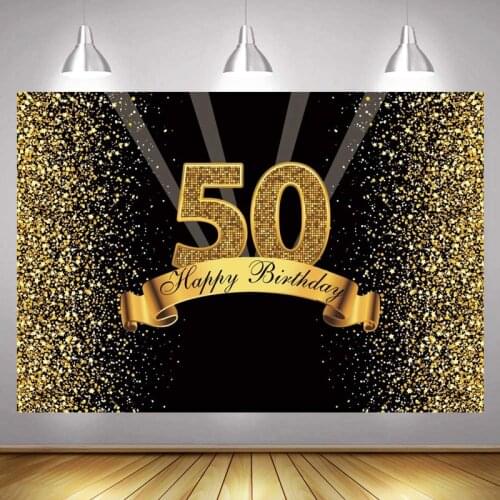 50th Photo Backdrop Lady Men Happy Birthday Party Custom Flower Gold Champagne Decoration Photography Backgrounds Banner
