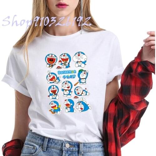 Kawaii Blue Cat T Shirt Women Printed Cute Cartoon Shirt Tops Fashion Women Casual Short Sleeve Tees Graphic T-shirt Female