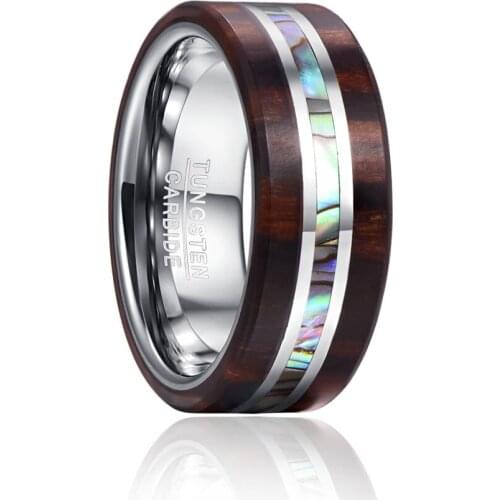 8MM Wide 2.3MM Inner Groove I Love You Promise Ring For Women Men Wood Abalone Shell Tungsten Steel Ring