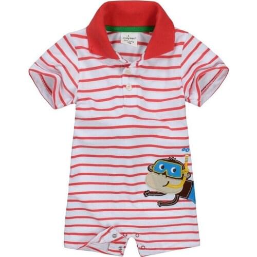 Stripe Monkey Baby Boy Clothes Newborn Romper Fashion Turn-Down Collar Baby Jumpsuits 100% Cotton Outfits