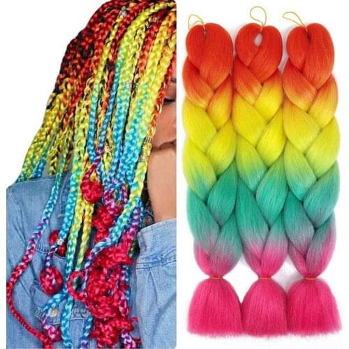 24 Inches Jumbo Braid For Women Synthetic Braiding Hair Extension DIY Hair Braids Pink Purple Yellow Gray Ombre Jumbo Hair