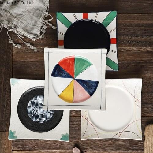 Japanese-style hand-painted pattern creative 8-inch four-corner plate sushi plate dim sum plate restaurant home dinners plate