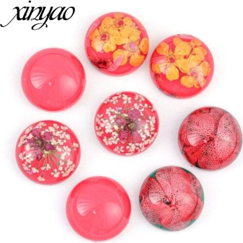 XINYAO 5PCS Resin Round Cabochon Natural Dried Flowers Flat Back Resin Cabochons Cameo Fit Jewelry Base 20mm Wholesale