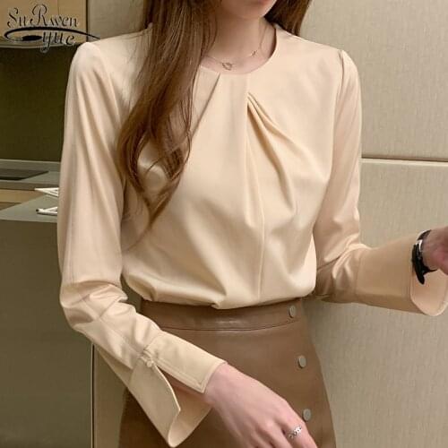 2021 Autumn New Elegant Solid Chiffon Blouse Long Sleeve Ladys Shirt O-Neck Women Loose Slim Top Female Blusas Mujer 11253