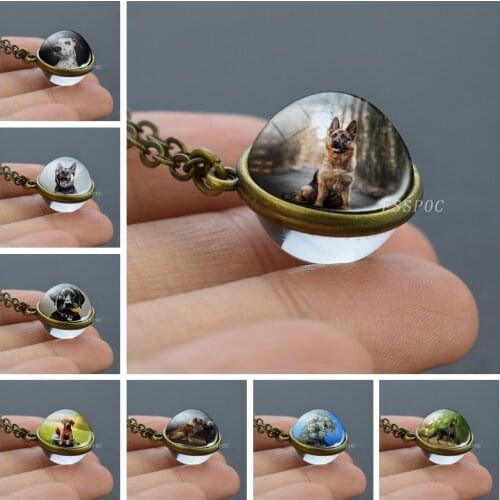 German Shepherd Dog Angel Necklace Keychain Crystal Sphere Pet Dog Jewelry Charm Double Sided Glass Ball Pendant Dog Lovers Gift