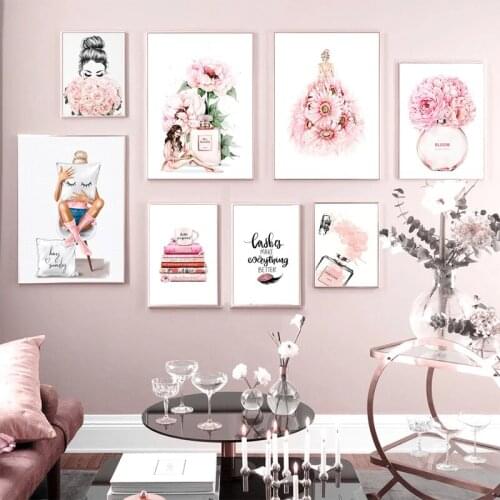 Nordic Poster Modern Home Decoration Wallpaper Fashion Cartoon Flower Perfume Bottle Holding Flowers Book Bedroom Art Painting