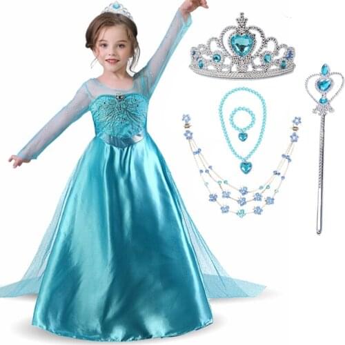 Girls Elsa 2 Princess Dress For Kids Halloween Party Snow Queen Cosplay Costume 4-10Y Children Fancy Carnival Disguise Dress Up