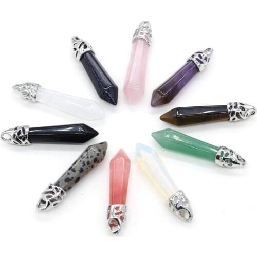 Natural Agates Stone Pendant Columnar White Crystal Rose Quartzs Pendant Charms for Women Making Jewelry Necklace Size 8x40mm