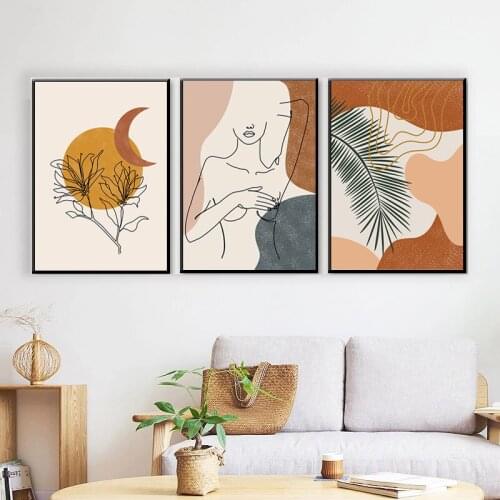 Retro Bohemian Printing Poster Minimalism Abstract Woman Nude Line Plant Canvas Oil Painting Wall Art Home Living Room Decor