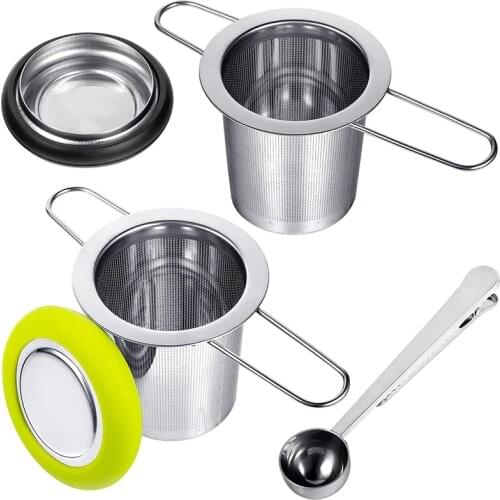 Tea Infusers with Tea Scoop Strainer with Folding Handle Tea Filter Fine Mesh Strainer Brewing Basket with Silicone Lid
