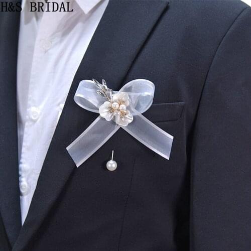 Slik Ribbon Wedding Prom Corsage Ceremony Flower Gold Brooch Wedding Boutonnieres Groom Groomsmen Buttonhole Flowers Boutonniere