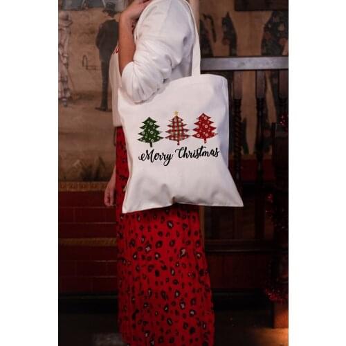 Merry Christmas Tote Bag Women Canvas Bags Casual Cloth Shoulder Bag for Girls Ladies Christmas Shopper Bag Holiday Gift