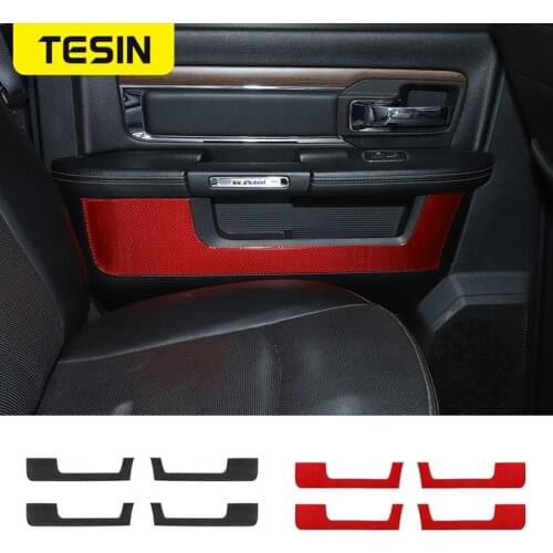 TESIN Soft Carbon Fiber Car Inner Door Inside Decorative Trim stickers for Dodge Ram 1500 2010-2015 Car Interior Accessories