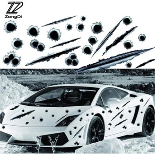 ZD 3D Cool Bullet Hole Car Stickers Auto Accessories for Audi a3 a6 BMW E46 E90 E36 F30 E87 M Mini Cooper R56 R55 F55 styling