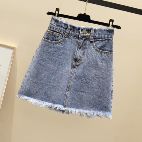 Plus Size Womens High Waist Denim Skirt 2020 New Spring Summer Skirt Large Size Wild Bag Hip Casual A-Line Short Skirt Q61