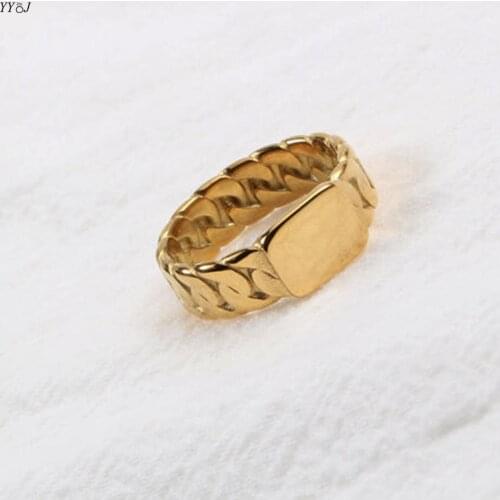Tank chain square signet rings for women stainless steel gold rings cool unique unusual punk wholesale items 2021 trendy women