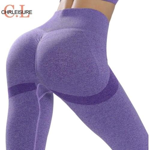 CHRLEISURE Women Sexy Leggings Sports Fitness Gym Leggings High Waist Seamless Workout Breathable Running Leggings