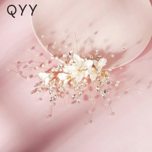 QYY Handmade Resin Flower Wedding Hair Clips for Women Accessories 2020 Gold Color Hair Jewelry Prom Bride Headpiece Party Gifts