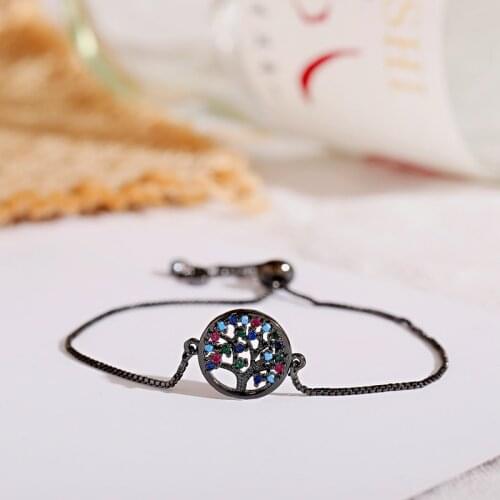 4 Color New Pulseira Mujer Moda Crystal Black Charm Bracelets Bangles For Women Tree of Life Adjustable Bracelet Jewelry Gift