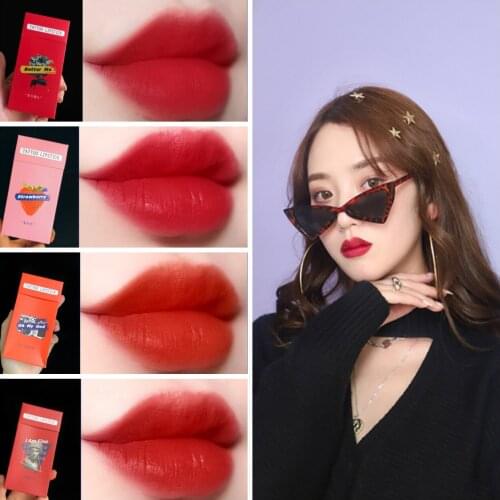 Women Long Lasting Lip Gloss Cotton Swab Matte Tattoo Lipstick Tobacco Box Shape Lips Makeup Set