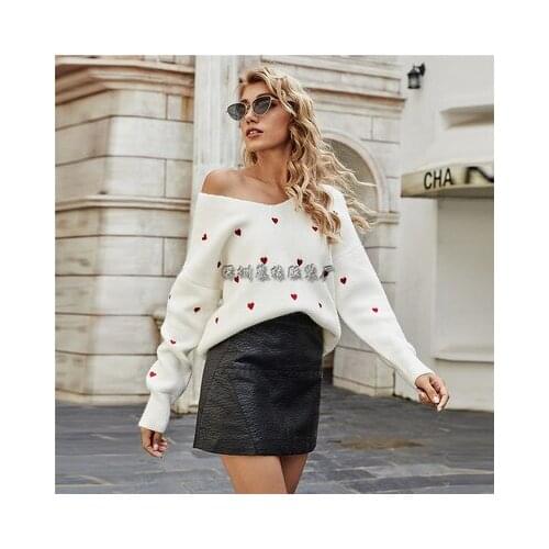 Fashion Leisure Valentines Day Europe And America Love V-neck Large Loose Womens Sweater New Pullover Womens Winter