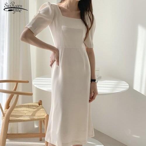 Casual Square Collar Vintage Dress Female Fashion Elegant Summer Long Dress for Women High Waist Black Party Dresses Robes 14701