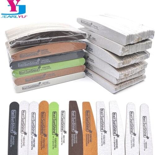 100 Pcs/Lot Straight/Moon Wood Nails File 80/100/180/240/320 Limas Nail Files Nail Supplies For Professional Manicure Treatments