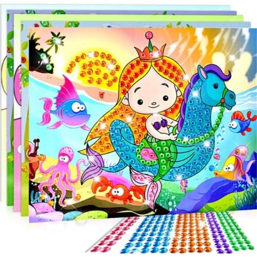 2 in 1 Diamond Coloring Drawing Sticker Handmade Cartoon DIY Toy Sets Painting Education Gift for Children Birthday Drawing Toy