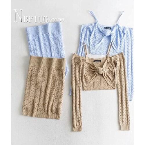 2020 Beach Vacation Hollow Design Women Sets Knitting Sexy Female Sets