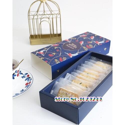 24*10*5cm Blue Flower and Bird Biscuit Box,Macaroon boxes. snack packing Drawer box 50pcs/lot