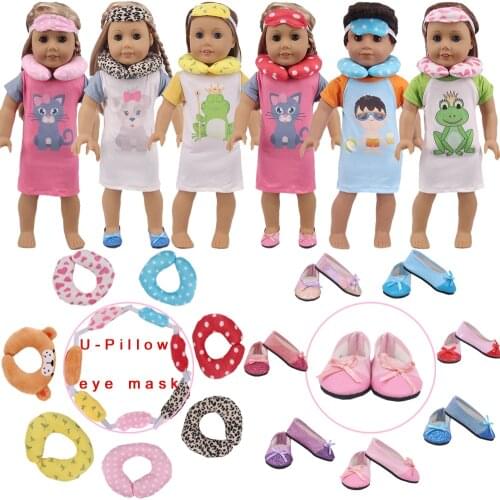 3Pcs/Set=Long Shirt Skirt +U-pillow With Blindfold+Bow Shoes For 18Inch Girl Doll 43Cm Reborn Baby Doll Clothes,Accessories,Toys