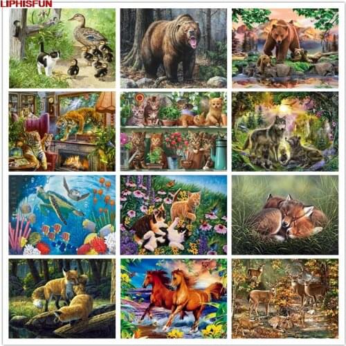 5D Full Drill Diy Diamond Painting Cross Stitch Resin Square/round Diamond Embroidery Decoration animal picture bear horse duck