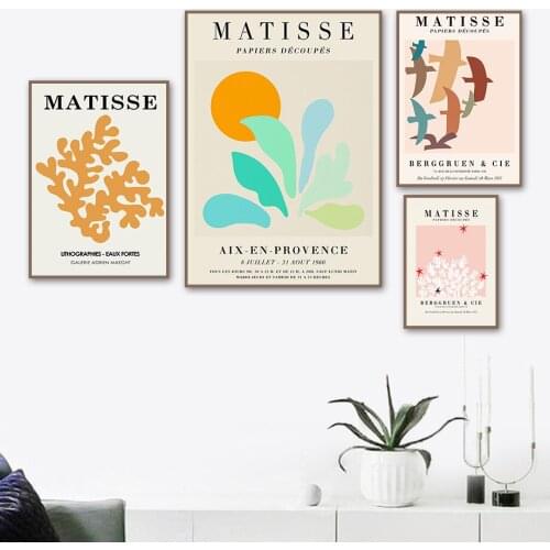 Matisse Leaf Coral Flowers Birds Sun Abstract Art Canvas Painting Nordic Posters And Prints Wall Pictures For Living Room Decor