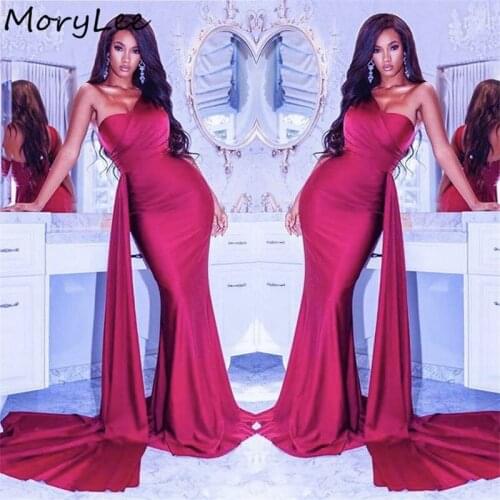 Prom Dresses Red One Shoulder Sleeveless Satin Pleated Mermaid Prom Dresses With Zipper Back vestidos de fiesta de noche