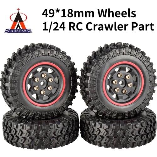 AUSTARHOBBY 4PCS 49*18mm Micro Wheel Beadlock Rims Rubber Tires for 1/24 RC Crawler Car Axial SCX24 90081 RGT Upgrade Part