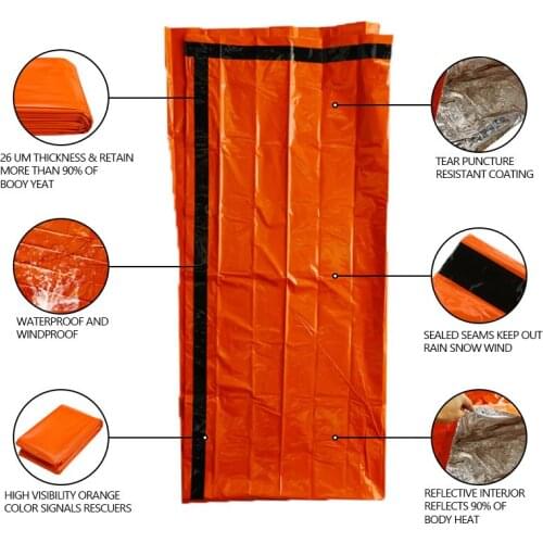 Outdoor Camping and Hiking Emergency Sleeping Bag First Aid Reusable Sleeping Bag PE Aluminum Film Tent