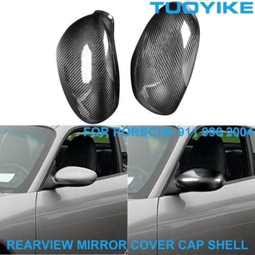 Car Real Carbon Fiber Rearview Mirror Cover Cap Shell Trim Sticker For Porsche 911 996 Turbo Targa Carrera Coupe 2004 Exterior
