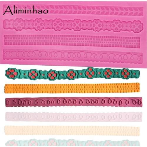 B0362 Long strip Flower DIY Cake border chocolate Silicone mould fondant cake decorating tools Sugarpaste Craft Bakeware