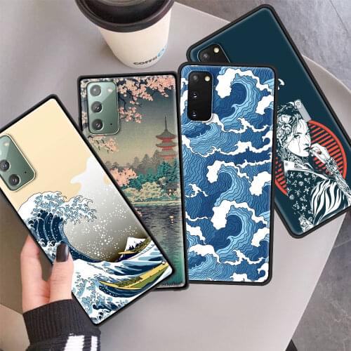 Black Soft Case For Samsung Galaxy Note 10 Lite 20 Ultra S20 FE S21 Plus 9 8 S10 Shockproof Phone Cover Japanese Style Art Japan