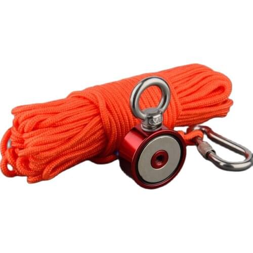 Double Sided 120Kg Red Magent Design Super Salvage Neodymium N52 Strong Searching Fishing Magnets with 20m Rope Options