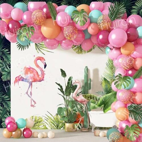 Pink Flamingo Tropical Hawaiian Balloon Garland Arch Kit Birthday Party Decor Baby Shower Summer Hawaii Confetti Balloon Chain
