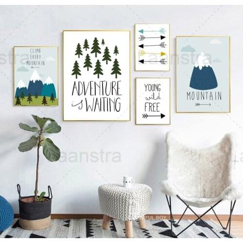 Mountain Peak Cloud Forest Home Decoration Painting Feather Arrow Adventure Living Room Wall Art Canvas Painting Cartoon Poster